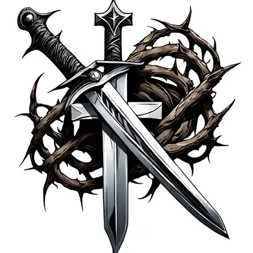 Thorns Wrapped Around A Sword With Cross