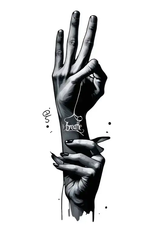 The Word Breathe Between Two Fingers On Each Hand