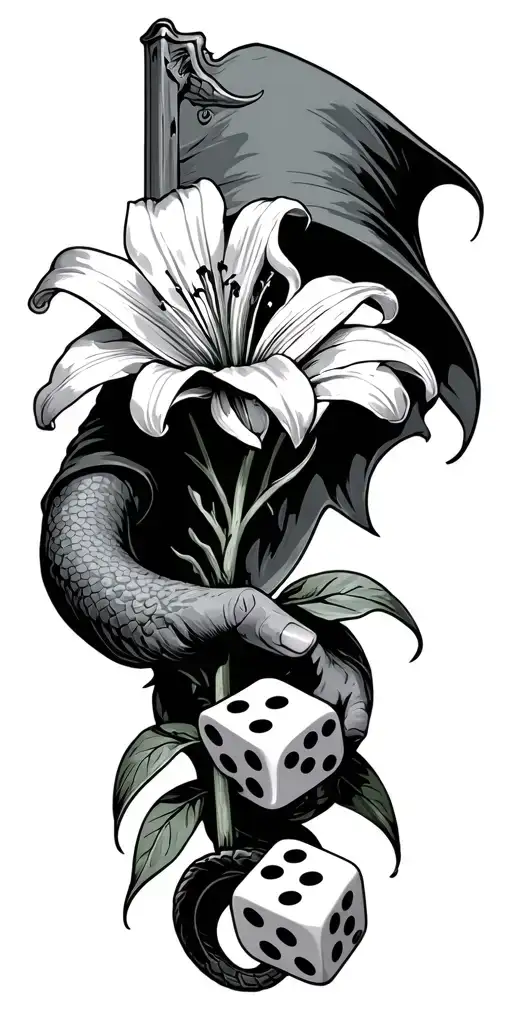 Dead Man's Hand Grim Reaper Holding Lily Flower Instead Of Scythe Gambling Snake Eyes Dice