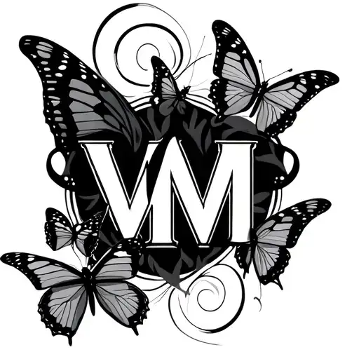 Butterflys Flying With Letters W And M Inside