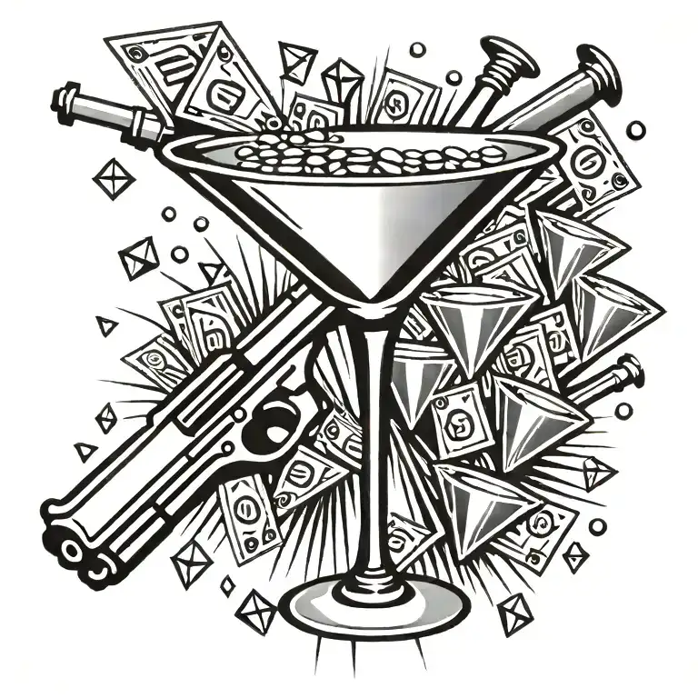 Money Guns Diamonds Martini Glass