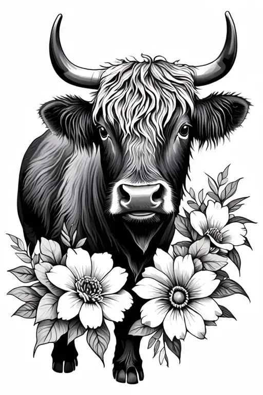Flowers And Highland Cows