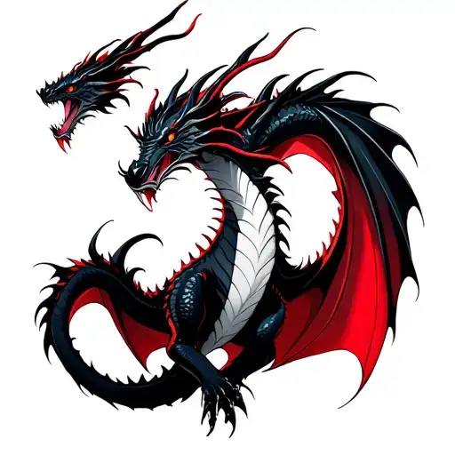 Black And White Dragons With Red