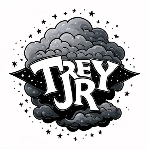 Clouds And Stars Surrounding The Name Trey Jr
