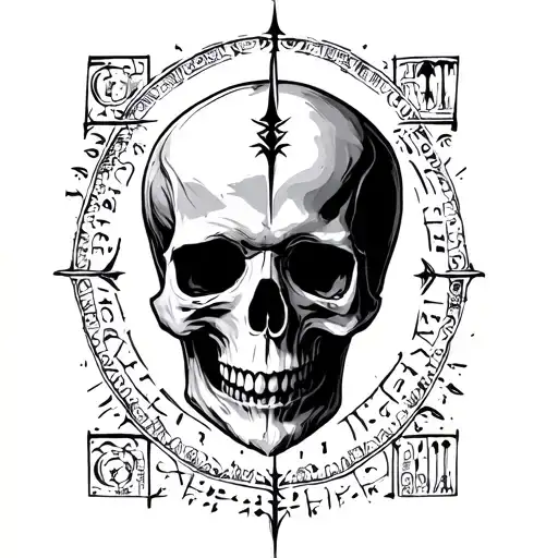 Ancient Sumerian Cuneiform Around Gothic Skull Surrounded