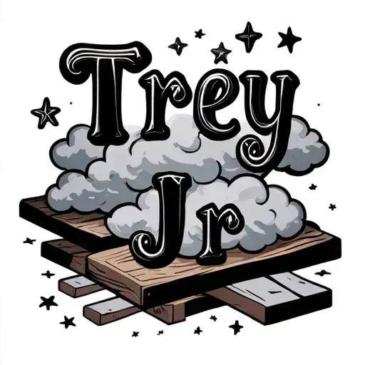 Clouds And Stars Surrounding The Name Trey Jr Written On Wooden Blocks With
