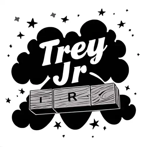 Clouds And Stars Surrounding The Name Trey Jr Written On Wooden Toy Blocks