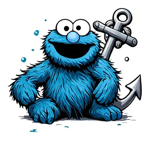 Cookie Monster With An Anchor Surrounded