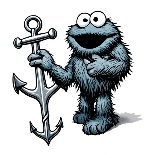 Cookie Monster With An Anchor Connected