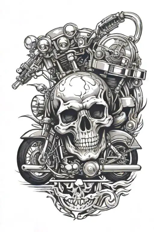 Skull With Motorcycle Harley Dawidson