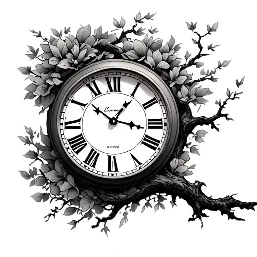 Clock Tattoo And Tree