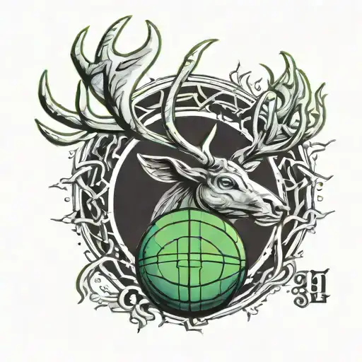 Green Basketball With Brown Antlers Attached And The Number 34 In The Middle