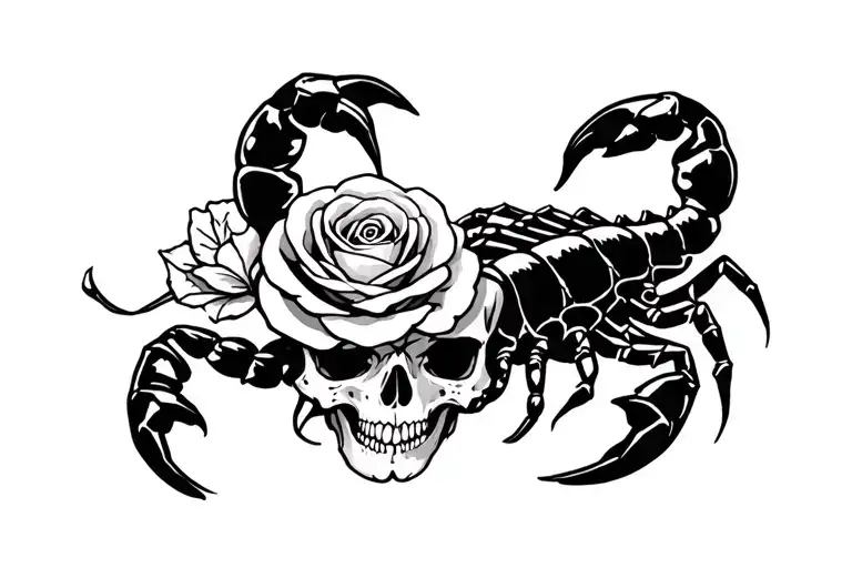 Scorpion And Rose In Skull