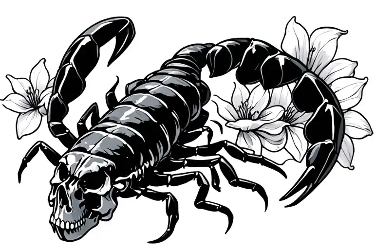 Scorpion And Skull With Petals