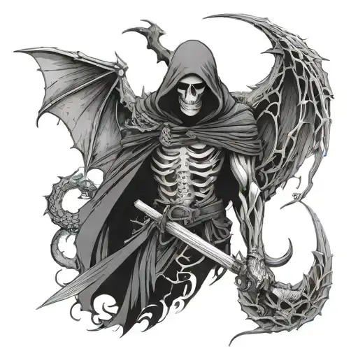 Grim Reaper And Dragon Forearm Sleeve
