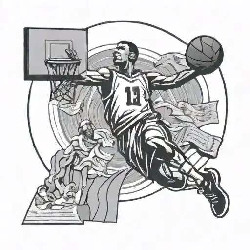 A Basketball Player Dunking A Ball With A Halo Above Their Head And Bible Pages Flying In The Air