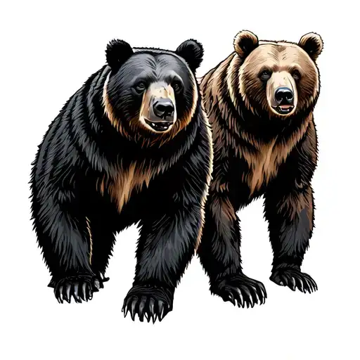 Sun Bear And Grizzly Bear Standing Side By Side