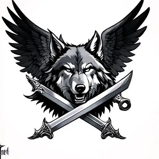 Wolf Face Ontop Of Sword With Wings Spread