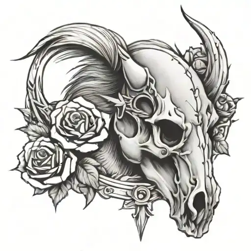 Horse Skull And Roses With Crossed Arrows