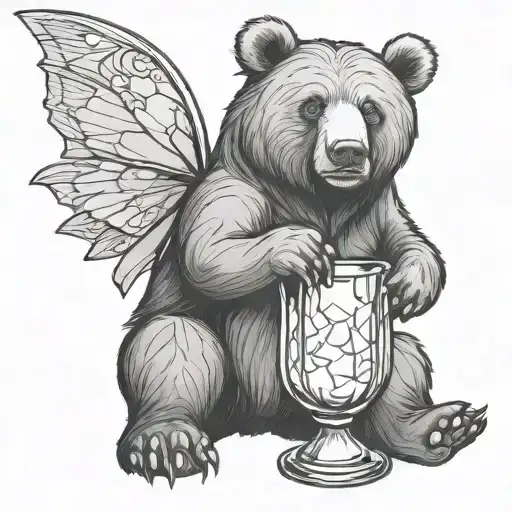 Bear Holding A Glass With A Fairy Inside The Glass