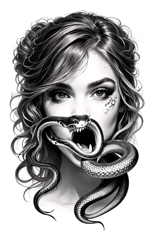 Female Portrait With Snake Coming Out Of Her Mouth