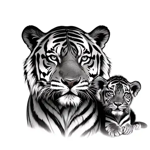 Tiger And 2 Cubs