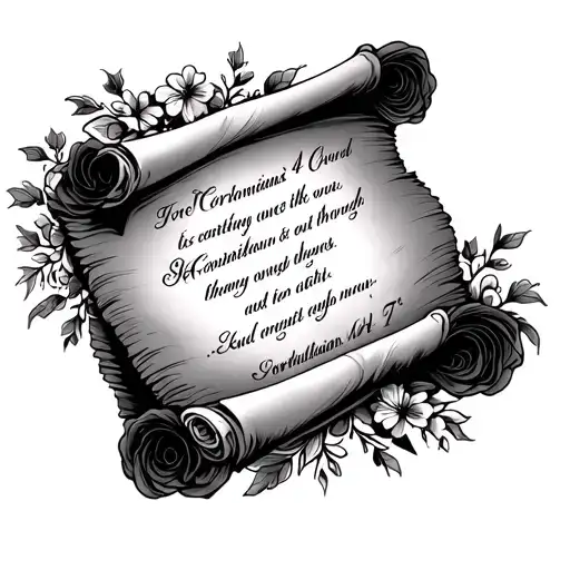 A Scroll With The Bible Verse 1St Corinthians 4 Through 7 With Pretty Decorations Around It