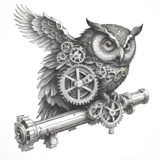 Clockwork Owl On Top Of Gears Forming