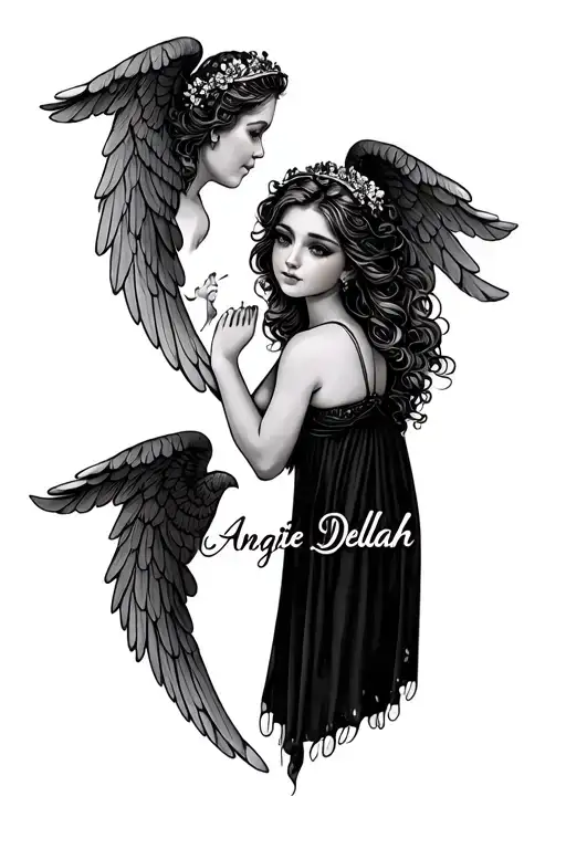 Tattoo Ideas With Names Angie And Delilah With 3 Sets Of Small Angel Feet Going Around The Names