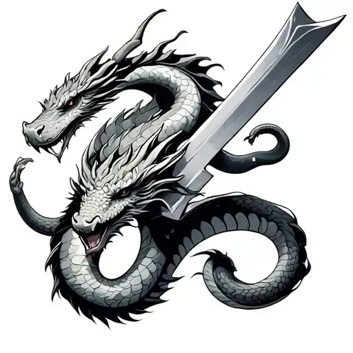 Dragon Wrapinf A Blade With A Snake On The Handle