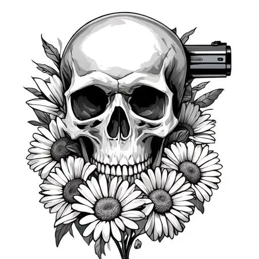 Daisies And Skull And Gun Wrapped