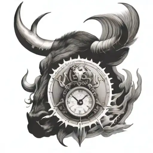 A Bull Head With A Globe And Clock