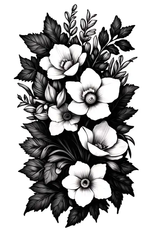 Wrapping Flowers Intertwined Including Daffodil And Violets And Leaves And Other Flowers