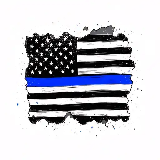 Tattered American Flag Thin Blue Line