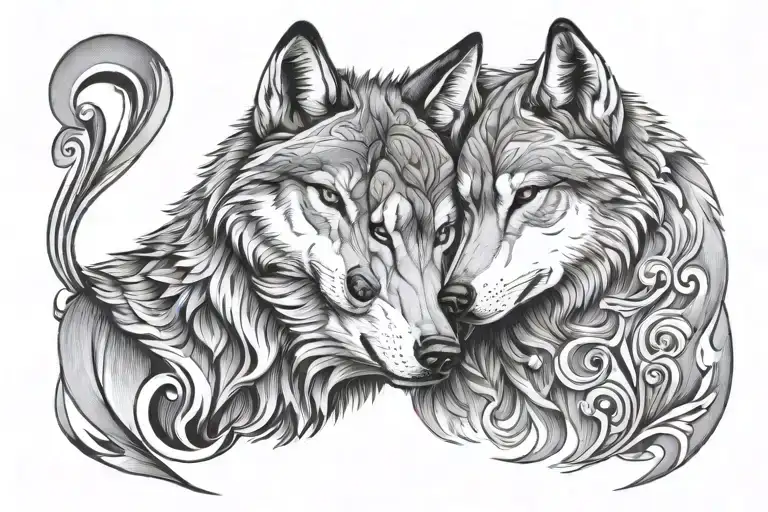 A Pair Of Wolves Hugging