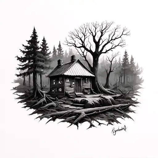 Realistic Creepy Outdoor Woods Surrounded