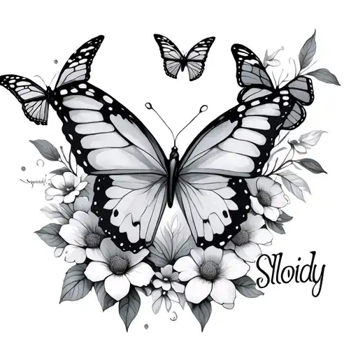 The Name Sloidy With Butterflies And Flowers Blooming
