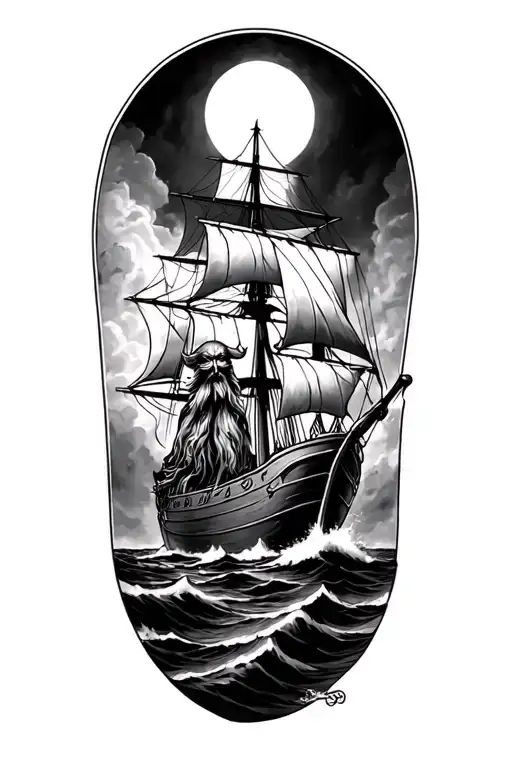 Viking God Odin Watching Over A Ship Sailing