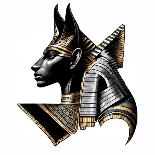 Pharoh With Anubis And Horus Surrounded