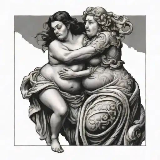 Thin Woman Trying To Get Out Of Fat Woman Statue