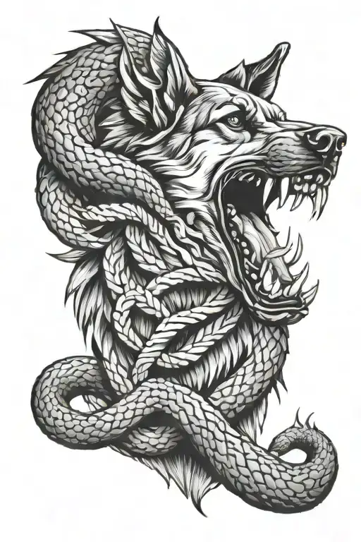 German Shepherd Fighting Rattle Snake Intertwinded