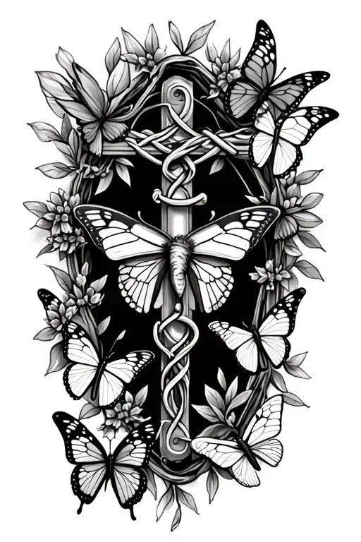 Rosary With Small Butterflies Intertwined