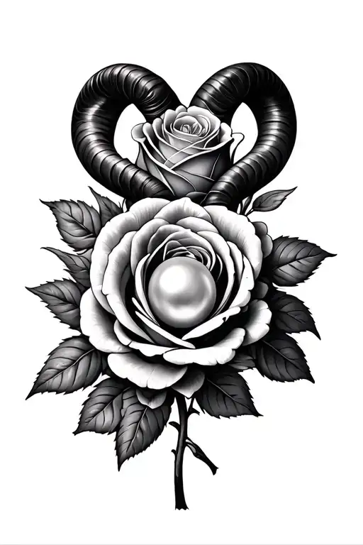 Aries Zodiac Sign Intertwined Garnet Coloured Roses With A Pearl In The Middle