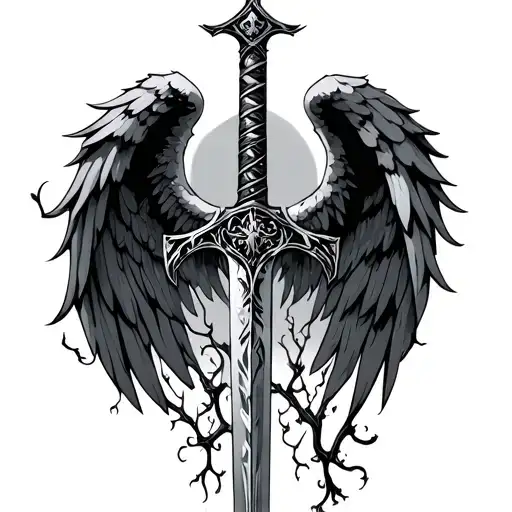 Sword With Angel Wings And Vines Growing Cyber Sigilism