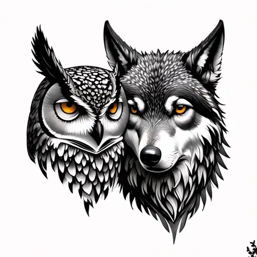 Owl And Wolf Nature Scene