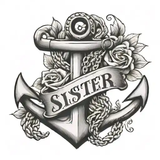 Anchor With Heart Eyelet In Sunset With Word Sister Heart