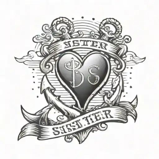 Anchor With Heart Eyelet In Sunset With Word Sister Heart