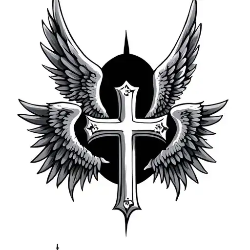 Cross With Angle Wings With Fallin Wings Made