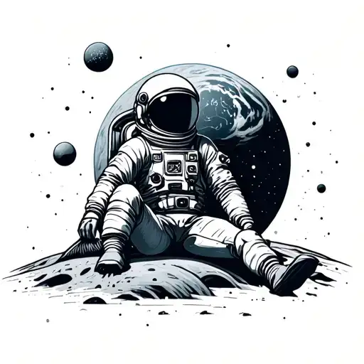 Female Astronaut Sitting On A Planet