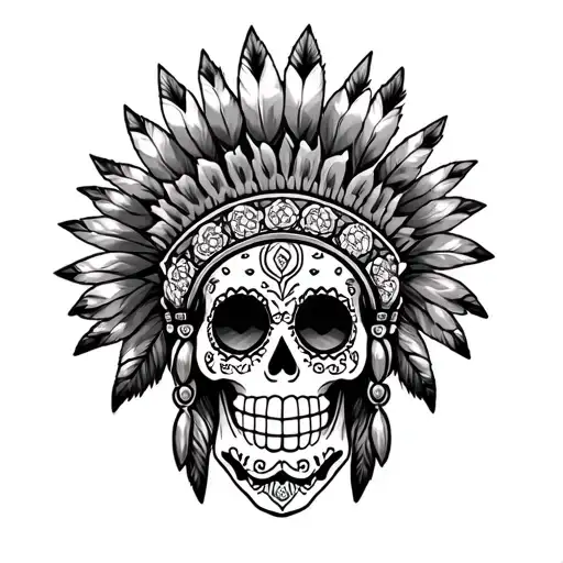 Sugar Skull Wearing Native Headdress